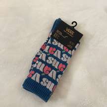 Thick Winter Crew High Socks Blue/Pink Canvas Design