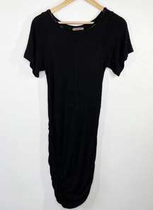 Velvet Black Short Sleeve Embellished Beaded Neck Dress Women's Size Medium