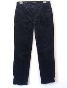 TALBOTS Flawless Frayed Hem Cord Slim Leg Navy Blue Corduroy Pants Cropped Ankle