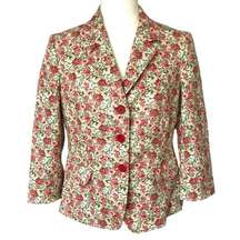 Talbots Floral Pink Green Jacket Blazer Watercolor Rose 3/4 Sleeves Size 10