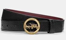 NWOT XL Pebble Leather Belt Signature Horse & Carriage Buckle