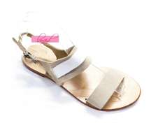 Suede Leather Tan White Flat Sandals 6