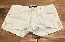 Y2K Light Blue Gold Stud Low Rise Jean Shorts Juniors Size 1