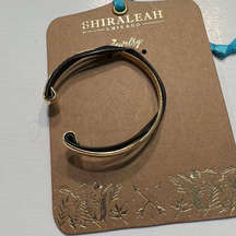 New Shiraleah Verna‎ Brass Black Leather Cuff