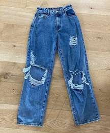 Pretty Little Thing Shape Vintage Wash Extreme Rip Wide Leg Jeans