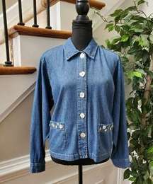 Cold Water Creek Women's Blue Denim 100% Cotton Long Sleeve Collared Jacket