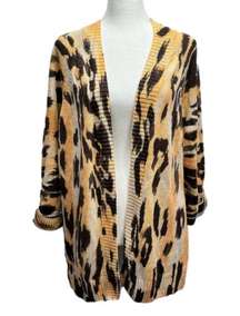 Chicos Animal Print Open Front Cardigan Sweater Size 3 Women’s XL