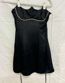 For Love & Lemons Elora Satin Crystal Embellished Mini Dress Black Women's XS