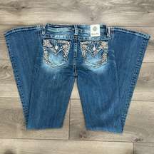 Miss Me 32” Mid Rise Boot Cut Stretch Blue Jeans 25