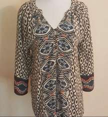 Tolani brown,white, blue & pink 100% silk tunic