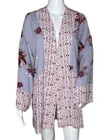 EST 1946 Kimono Womens Small Blue Pink Floral Topper Open Front Flower Boho