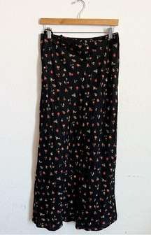 Vintage Guess Black Floral Midi Skirt