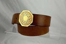 Vintage Horizon Brass Copper Twisted Sun Belt Buckle M Medium Brown Leather Belt