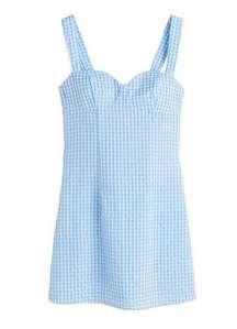 XXS Blue Gingham Seersucker Mini Dress Cottagecore Pastel Preppy