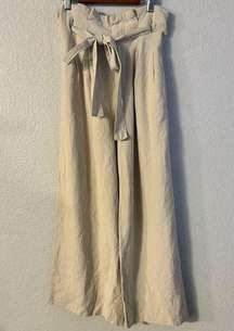 Etophe Studios Linen Blend Neutral Paperbag Wide Relaxed Leg Pants Tie Waist S