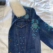 Vintage Adrienne Landau blue Jean jacket with embroidery