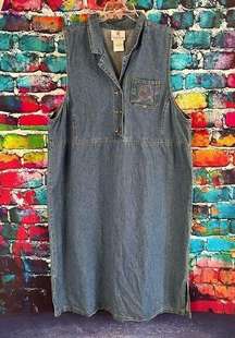 The Quacker Factory Sleeveless Denim Midi Dress Embellished Interchangeable Pock