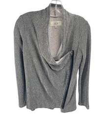 Jack by BB Dakota Womens Full Zip Sweater Herringbone Long Sleeve Drape Neckline