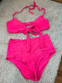 Aerie Hot Pink Bikini Size Large Top is front bow tie