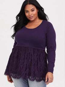 Torrid Purple Lace Babydoll Pullover Peplum Long Sleeve