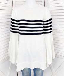 Shona Joy Godard Sleeve Striped Sweater High Low White Black Small Chunky Knit