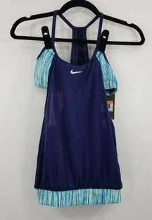 NEW‎ Nike Layered Sport Tankini Swimsuit Set Two Piece Womens Size S Blue