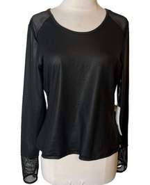 NWT Gottex faux leather mesh long sleeve top black sz L