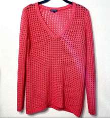 For Cynthia V-Neck Coral Open Knit Sweater Size Large