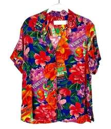 Jams World Timeless Camp Hawaiian vintage tropical print button up top M