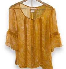 LC Lauren Conrad Women's Yellow Sheer Blouse Size Large #835