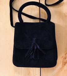Laura Ashley Vintage Leather Tassel Small Crossbody Bag Black
