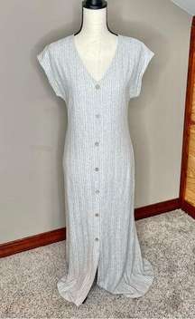 Grey V-Neck Vertical Stripe Maxi Dress Medium