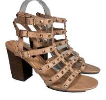 BETSEYVILLE Naveah Gold Studded Tan Gladiator Block Heeled Sandals Size 9