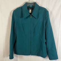 Jones New York Women’s Vintage Jacket Blazer Wool Front Zip Fully Lined Teal M