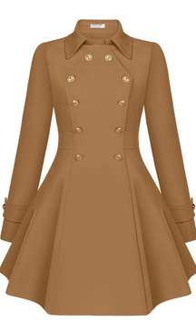 ELESOL Women Tan Wool Coat Pea Coats Double Breasted Thick Dress Coats A Line