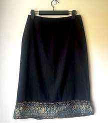 Vintage 90s Y2K Reference Black Ribbon Beaded Trim Pencil Skirt L