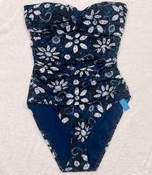 Blue Rod Beattie Bathing Suit One piece 4 Swim Straps Cut Out Padded Cups Navy