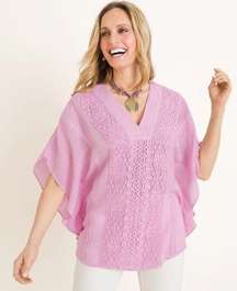 NWOT CHICO’S Embroidered Poncho Lilac Linen Cotton S/M