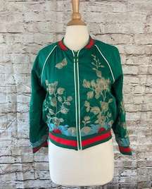 Nymph - Bomber jacket green and red ,embroidery - Size Medium