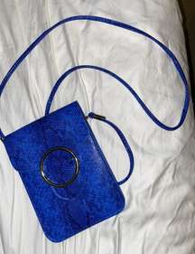 blue snakeskin over the shoulder purse