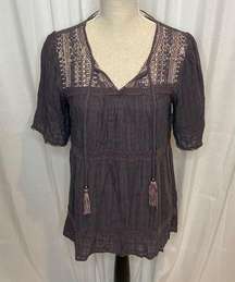 41 Knox Rose Boho Blouse Tassel Lace Hippie Peasant Purple Pink Size Medium