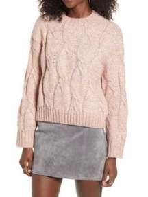 4SI3NNA Chunky Cable Crop Sweater Pink Small