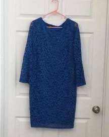 women Blue Long Sleeve Lace Mid Calf Dress. Size 12