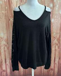 Venus Charcoal Gray Lace Sleeve Cold Shoulder Sweatshirt