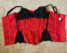 Frederick's of Hollywood Red & Black Corset with Built in Bra