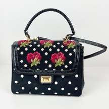 Clever Carriage Company Satchel Rose Embroidered Purse Polka Dot Dust Bag Black