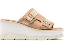 Joanie III Sporty Beige and White Leather Slide Wedge Sandal Size 9