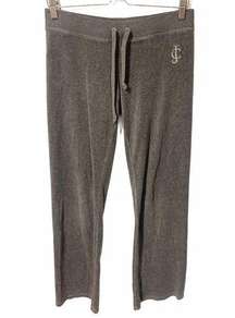 Juicy Couture Size Small Grey Velour Slim Leg Pull On Track Pant