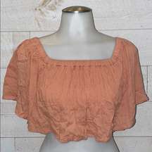 SEEK THE LABEL Women’s Blush Pink Off Shoulder Pop Over Smocked Crop Top Size S