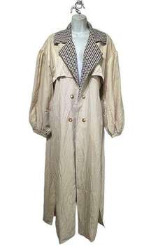 misguided check collar balloon sleeve Trench Coat US Size 2